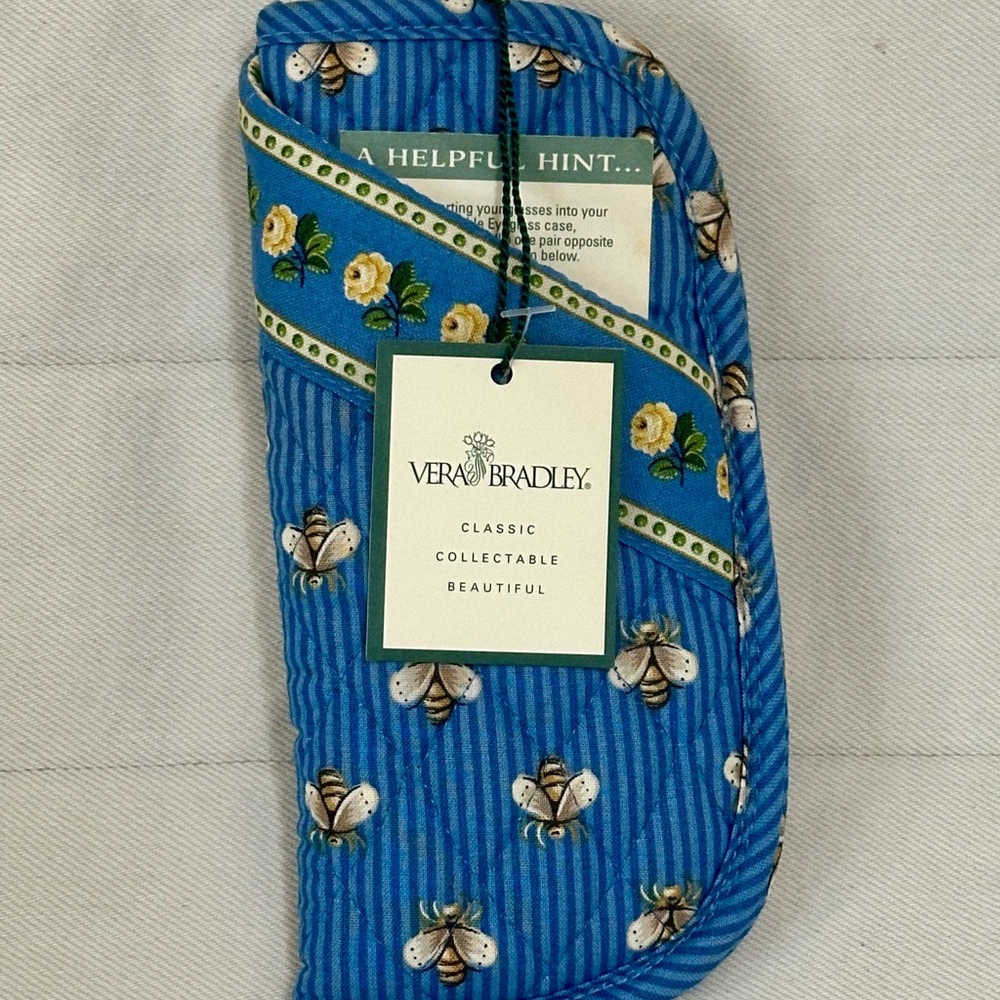 Vera Bradley Blue Bee Quilted Eyeglass Sleeve with Yellow Floral Trim